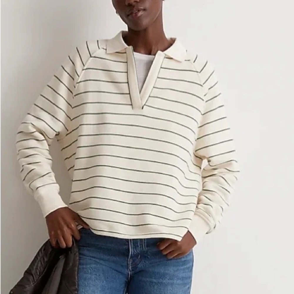 Madewell Womens $80 Betterterry Polo Sweatshirt Size S NO074 Academia Preppy